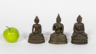Three Small Seated Buddha Metal Figures