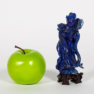 Carved Lapis Quanyin on Stand