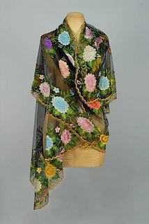 EMBROIDERED TULLE STOLE, EARLY 20th C.