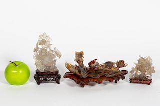 Three Chinese Carved Agate Pieces on Stands