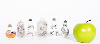 6 Chinese Inside Painted & Porcelain Snuff Bottles