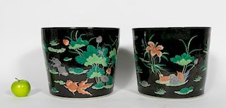 Pair, Chinese Famille Noir Porcelain Planters