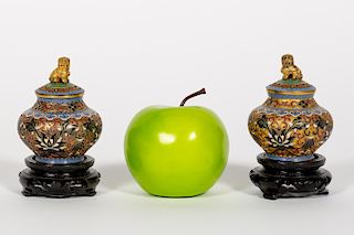 Pair, Chinese Diminutive Cloisonne Lidded Vases