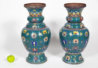 Large Pair of Chinese Blue Cloisonne Vases