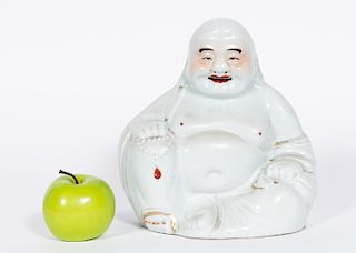 Chinese White Porcelain Hotai Figure, Seated