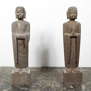 Pair, Chinese Stone Garden Lohan Figures