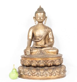 Chinese, Large Gilt Brass Seated Buddha
