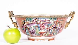 Chinese Export Rose Mandarin Bronze Mounted Bowl