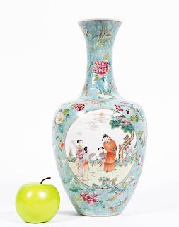 Chinese Porcelain Bottle Vase w/ Blue Ground