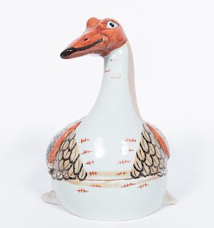 Chinese Export Style Porcelain Goose Tureen