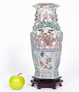 Chinese Export Rose Famille Vase on Stand