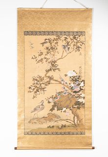 Chinese Landscape & Bird Motif Scroll Painting
