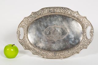 Chinese Export Handled & Footed Silver Tray, Qilin