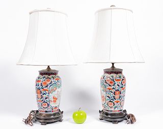 Pair, Japanese Imari Vases Mounted as Table Lamps