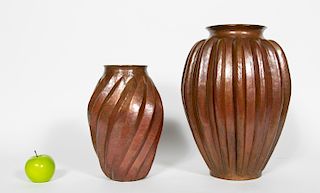 2 Mid Century Mexican Hammered Copper Vases