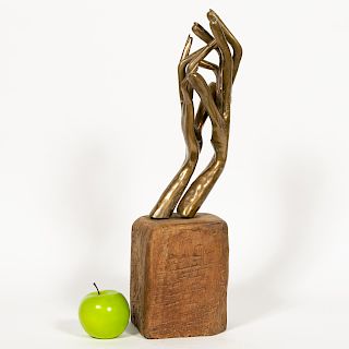 Yves Lohe Signed Bronze Sculpture, Two Hands