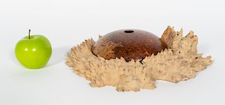 Dan Kvitka 2 PC Burled Wood Bowl & Fitted Stand