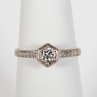 Vintage 14k White Gold & Diamond Engagement Ring