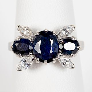 14k White Gold, Diamond, & Sapphire Fashion Ring