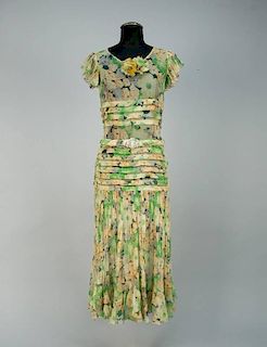 FLORAL PRINTED CHIFFON DRESS, 1930s.