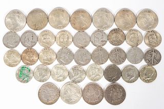 37 Silver Coins, Morgan, Peace, Walking Liberty