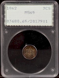PCGS Graded Silver Coin 1862 3C MS65