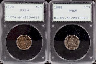 Two PCGS Coins, 1888 3 CN & 1878 3 CN Silver