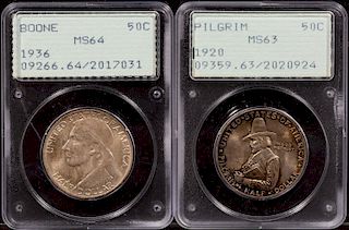 2 PCGS Graded Silver Half Dollars, Boone & Pilgrim