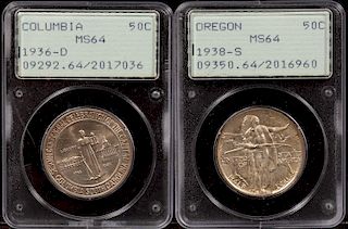 2 Graded Silver Half Dollar, Columbia & Oregon