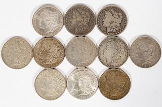 11 US Morgan $1 Coins, 1921, 1901, 1879, 1878