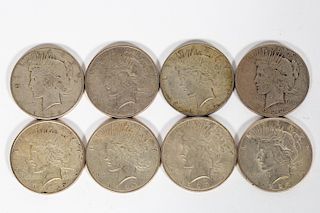 Eight US Peace $1 Silver Coins, 1922, 1923 & 1926