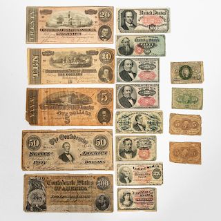 17 Pieces of Confederate  & Fractional Notes