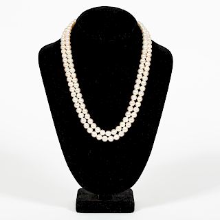 14k Gold Long Strand Akoya Pearl Necklace