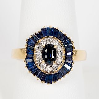 14k Yellow Gold, Sapphire, & Diamond Ring