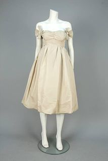 OFF-THE-SHOULDER SILK COCKTAIL DRESS, 1950s.
