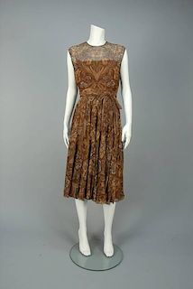 MOLLIE PARNIS PRINTED CHIFFON DRESS, 1950s.