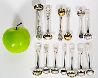 13 English Silver Salt & Condiment Spoons