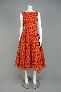 PRINTED RAYON CHIFFON DRESS, 1950s.