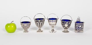 5,  Georgian Silver & Cobalt Glass Sugar Baskets