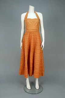 RAW SILK and RAFFIA HALTER DRESS with STOLE, 1950s.