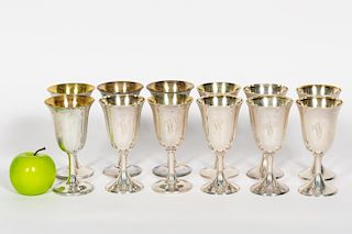 Group of 12 Sterling Silver Goblets With Gold Wash