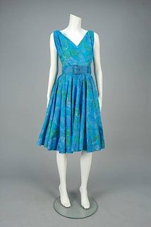 ADELE SIMPSON PRINTED COTTON SUMMER DRESS and SCARF, 1950s.