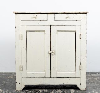 White Painted Distressed Two Door Wooden Buffet