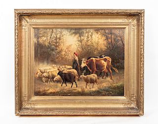 Henri de Beul, Oil on Wood Panel, Shepherdess