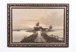 Marl Martens Signed Oil, Cottage in Landscape