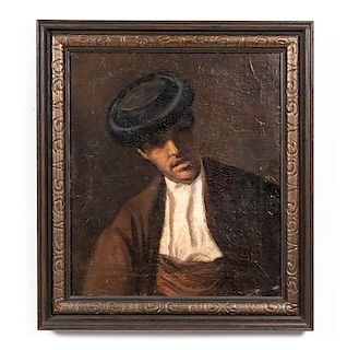 19th C. Spanish School Portrait of a Man in Hat