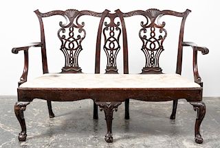 19th C. English Chippendale Style Mahogany Settee