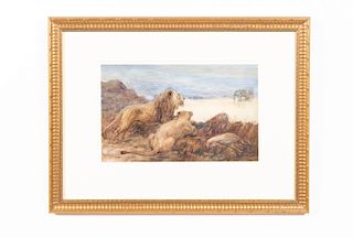 C.E. Swan Watercolor, "Lion & Lioness", C. 1910