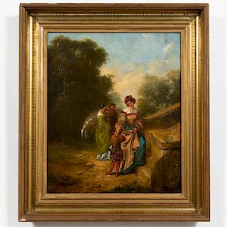 19th C. Pastoral Courting Scene, Oil on Canvas