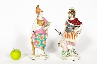 Pair, 19th C. Porcelain Figures of Minerva & Mars